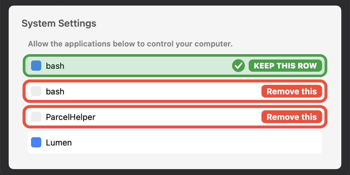 The same marked System Settings list, shown in the dark theme page.