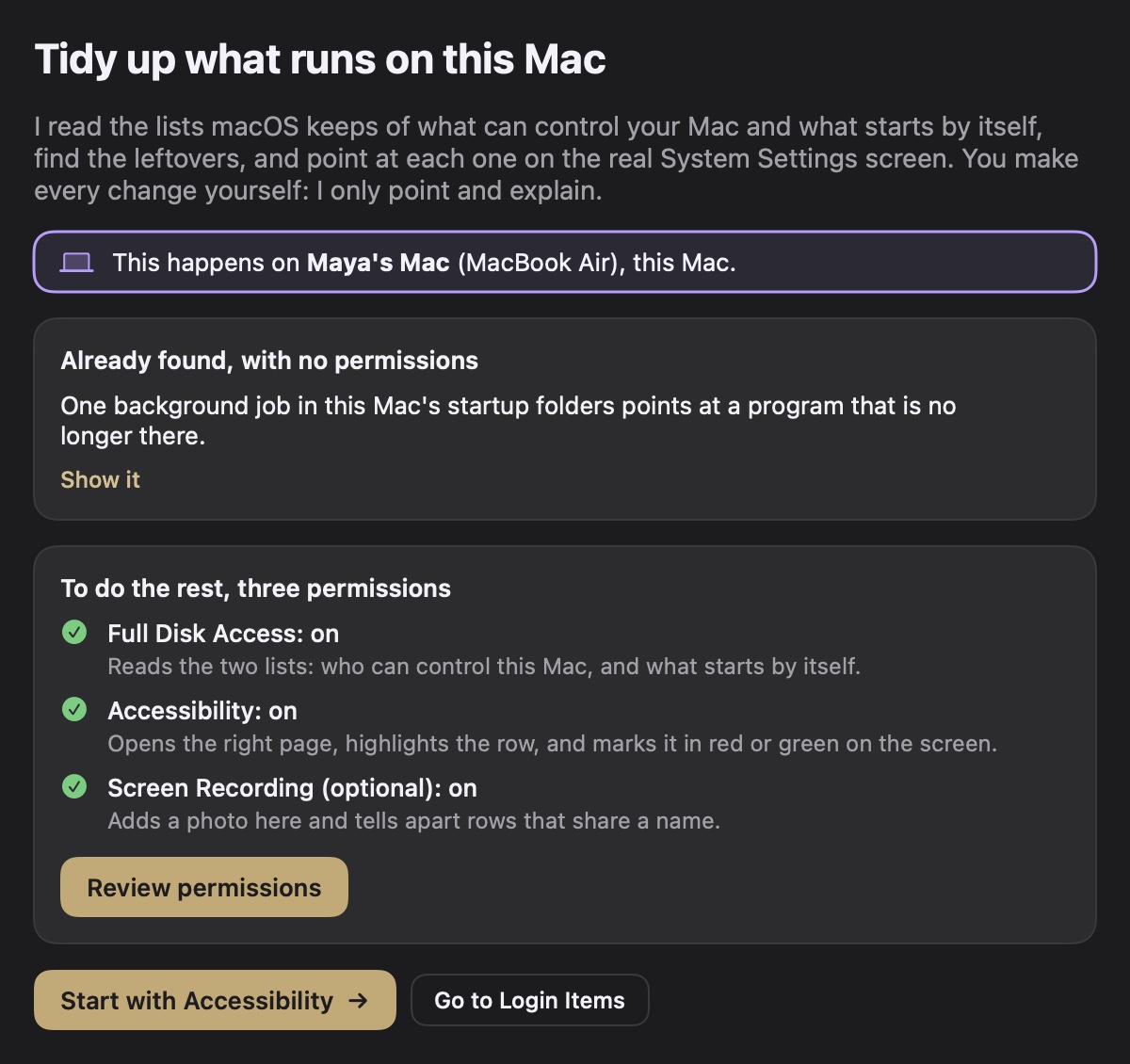 The Settings Valet start page in the dark theme.